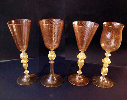 antiquariato: Golden Murano goblets, reticello