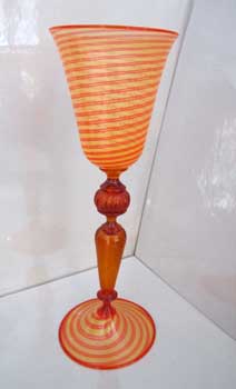 antiquariato: Calice di Murano arancio filigrana2