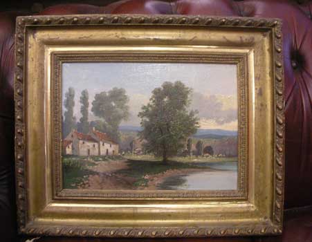 antiquariato: Landscape picture, with wood frame