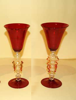 2 red Murano's goblets