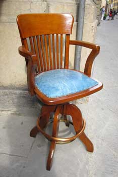 Oak wood armchair, with light blu leather, Las Vegas