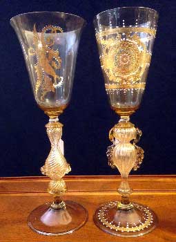 Murano glasses hand painted in gold