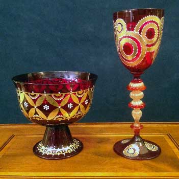 Murano glasses hand painted in gold