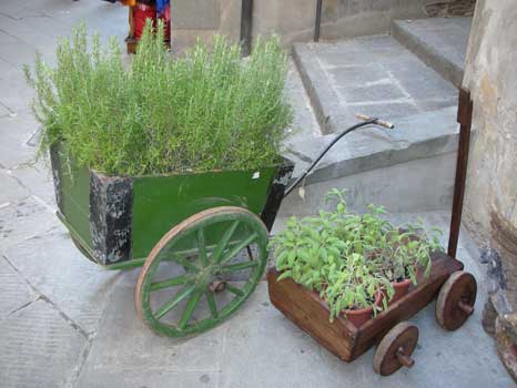 Green hand-cart and small hand-cart in wood and iron