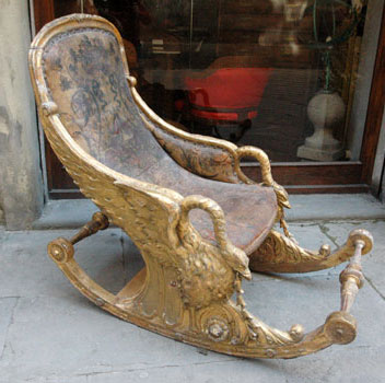 Rollchair, in golden wood, with swan, Luigi XVI